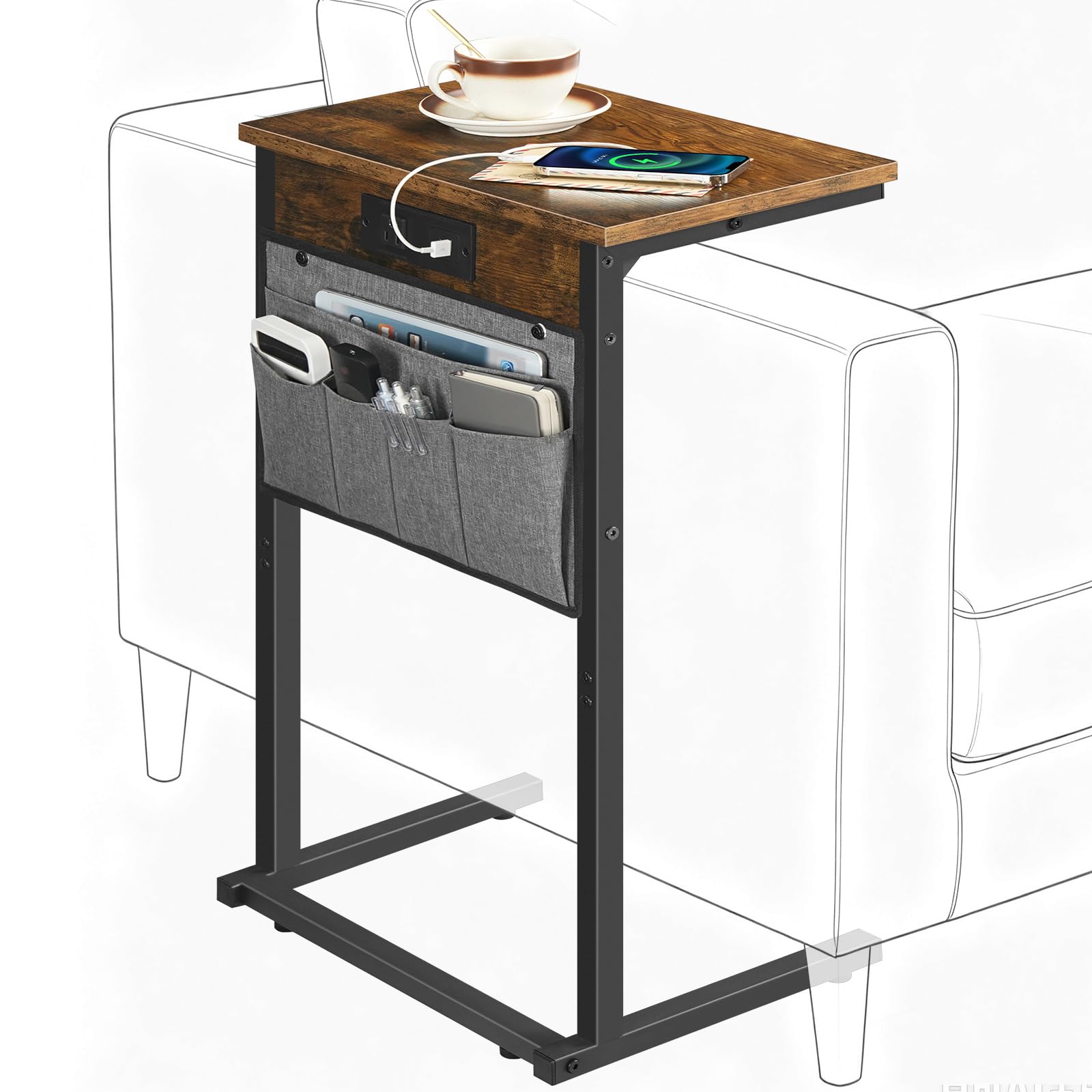 HOOBRO table en C face avant montrant design compact et gain d'espace