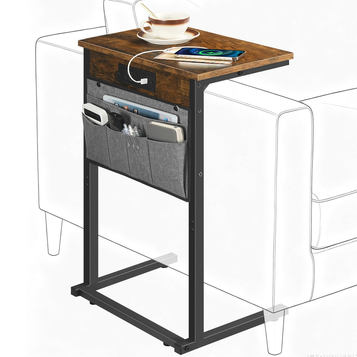 HOOBRO table en C face avant montrant design compact et gain d'espace