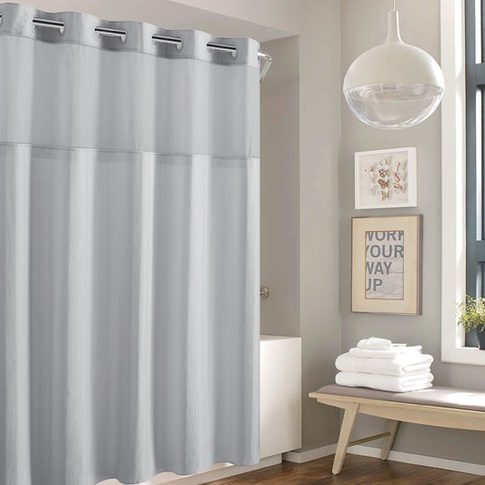 Hookless rideau de douche face avant montrant style classique et installation rapide
