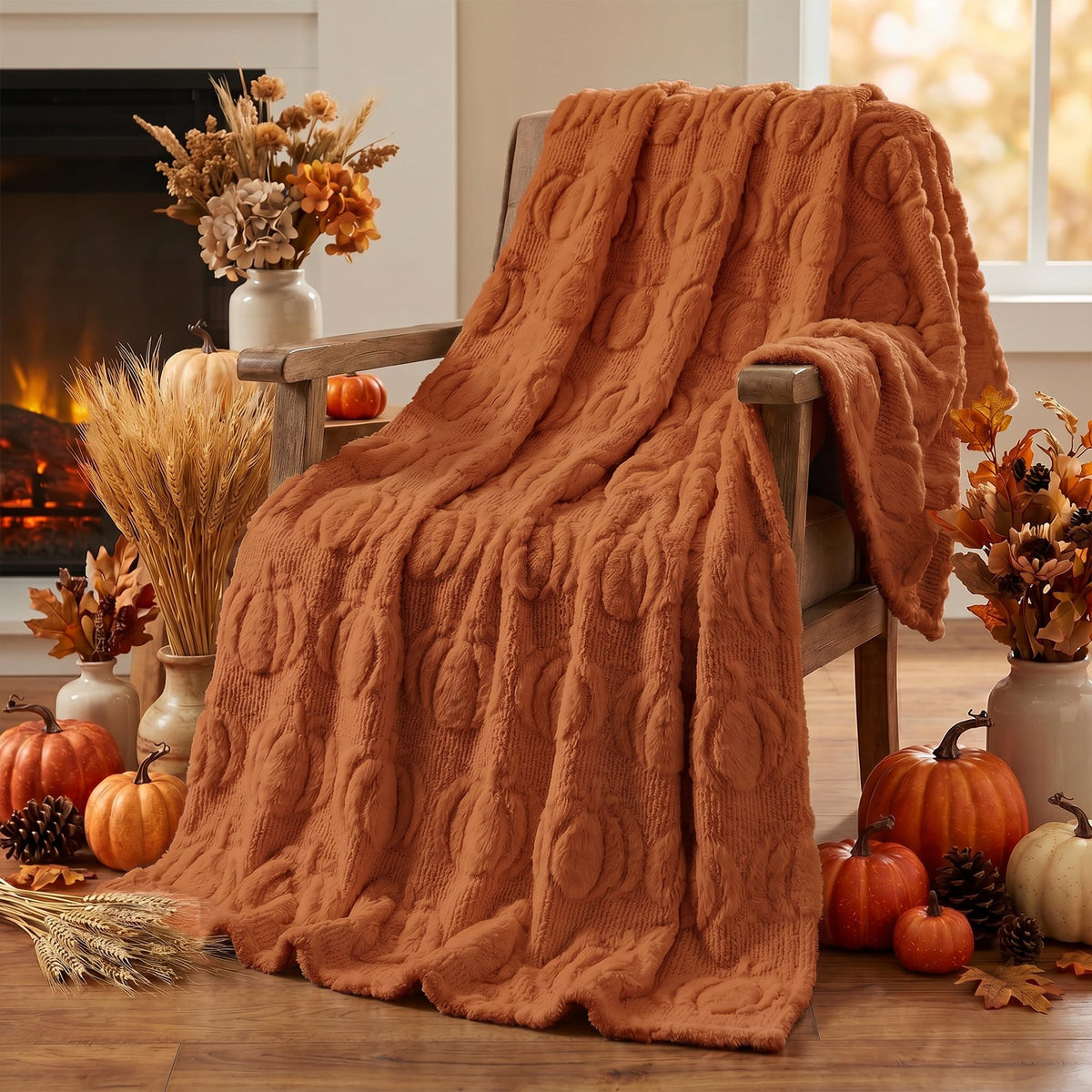 Horaldaily plaid face avant montrant couleur citrouille pour décoration chaleureuse