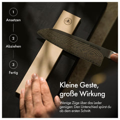 HORL strop en usage polishant une lame pour une coupe précise