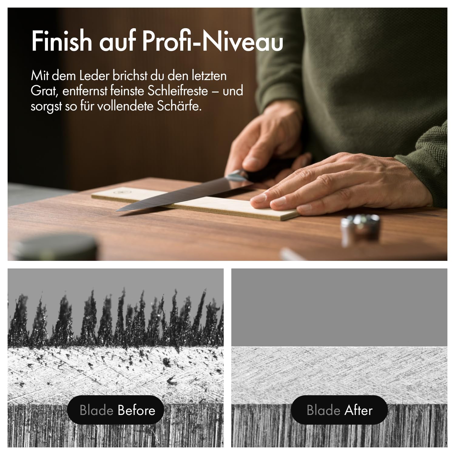 HORL gros plan sur texture du cuir révélant pores pour polissage