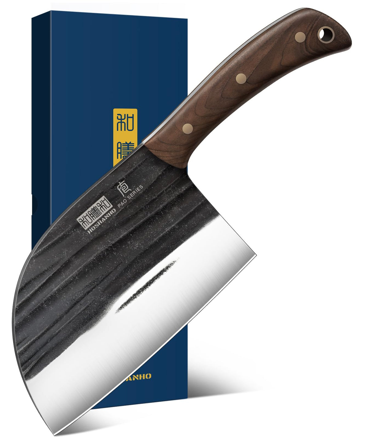 HOSHANHO vue de face du couteau boucher montrant la lame et le manche, robustesse garantie