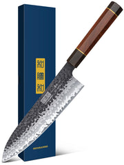 HOSHANHO Gyuto face avant montrant la lame et l’emballage, design professionnel