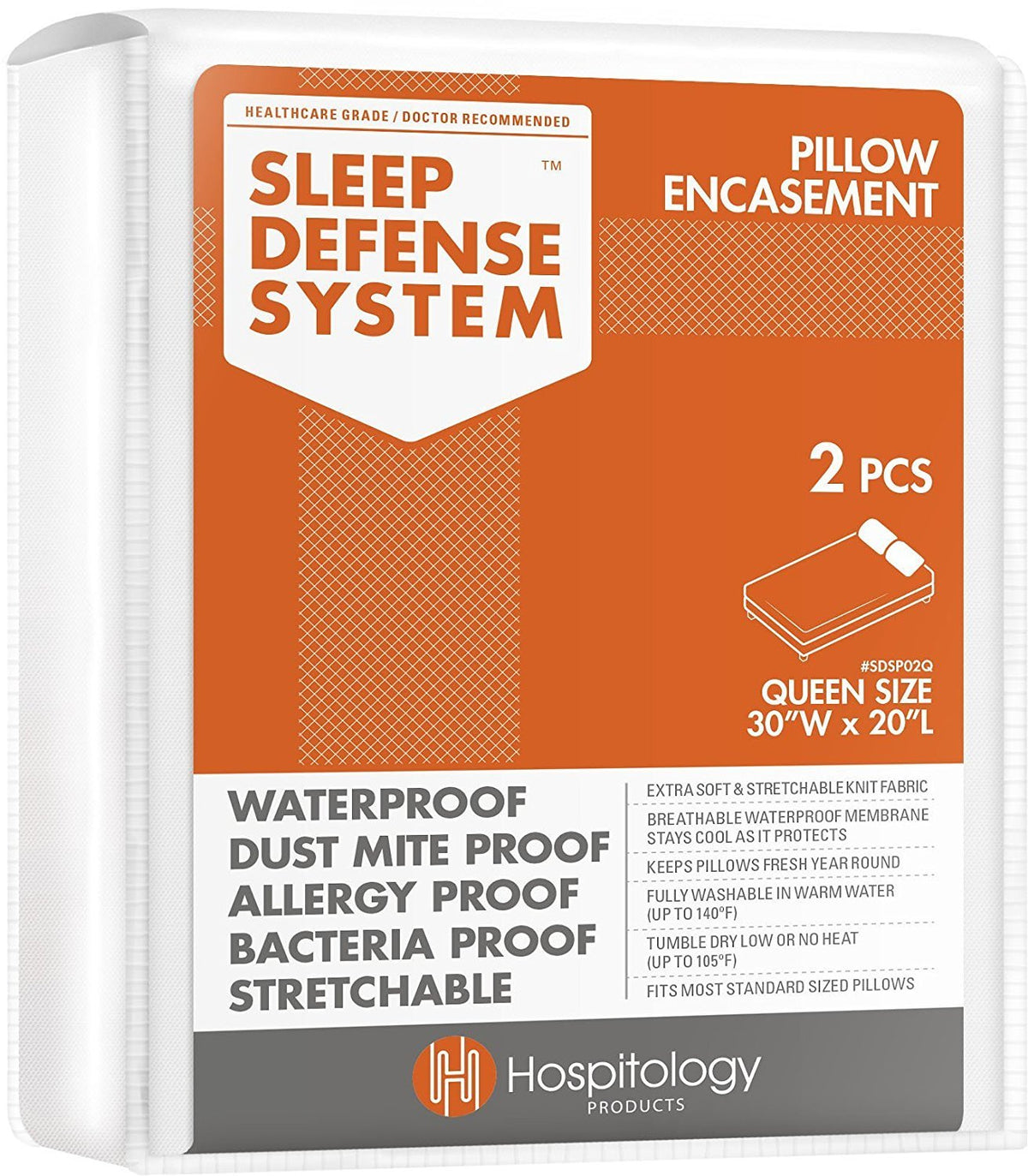 HOSPITOLOGY PRODUCTS vue avant de la housse zippée protégeant deux oreillers, protection imperméable