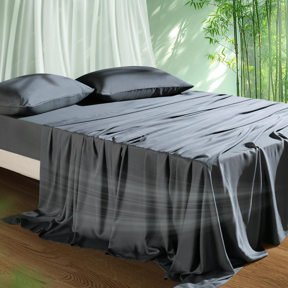 HOT SLEEPER SHEETS face avant du paquet montrant set gris foncé et bénéfice confort