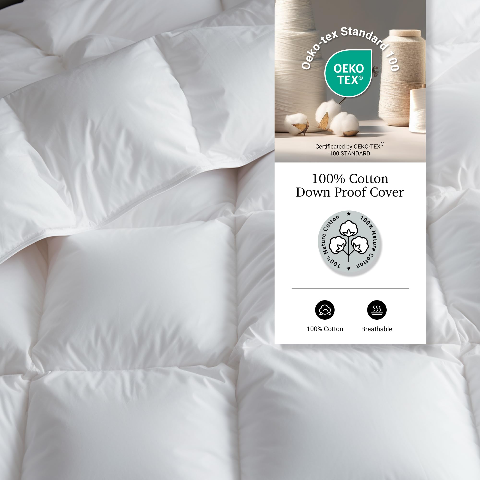 Hotel Grand gros plan garnissage duvet et fibre montrant légèreté isolante