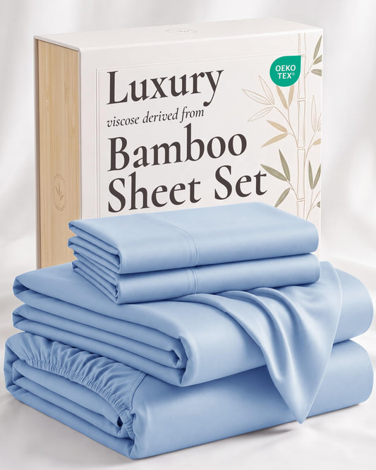 Hotel Sheets Direct drap plat bleu clair montrant une finition élégante et confortable