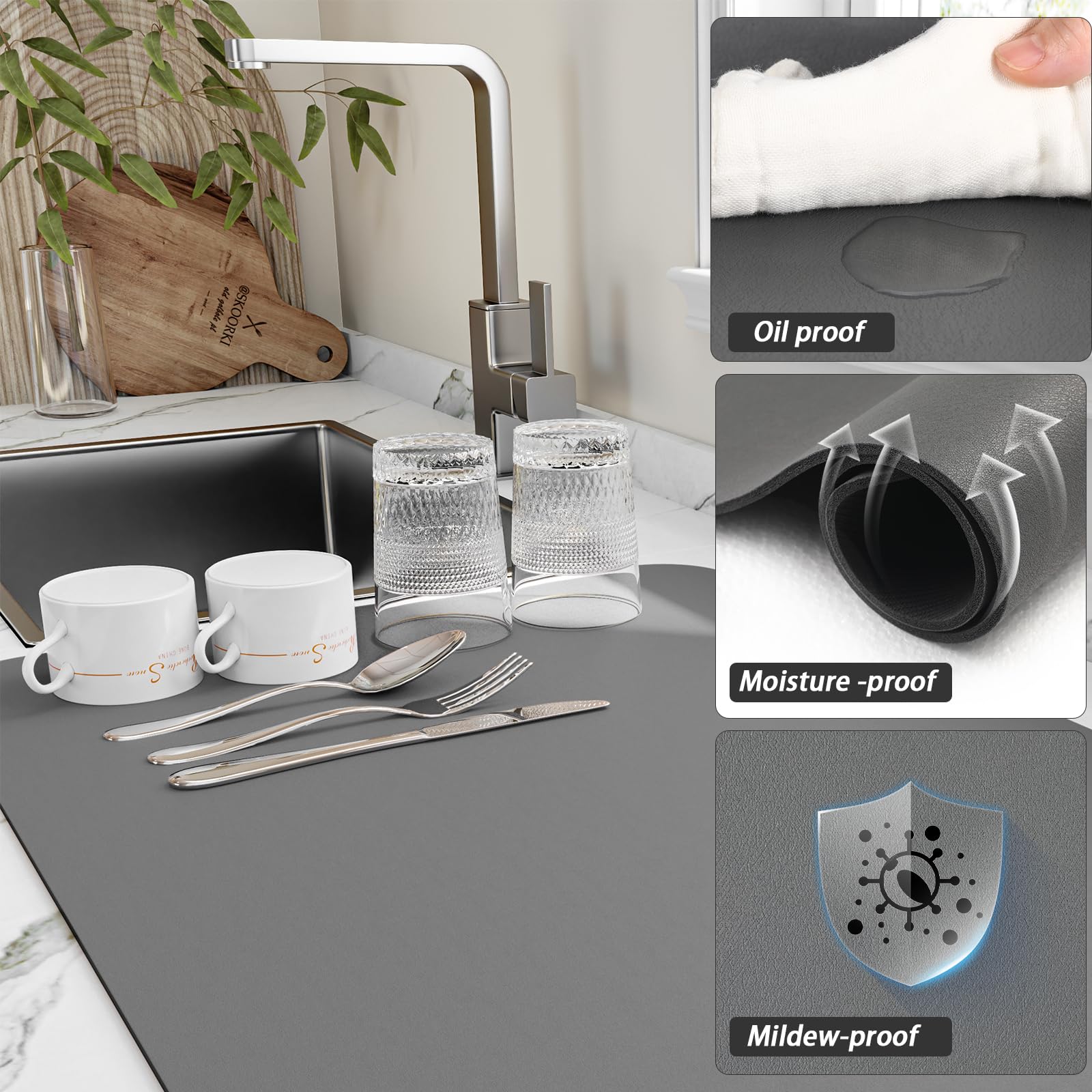 HotLive tapis posé au-dessus de l'évier séchant assiettes et verres en sécurité