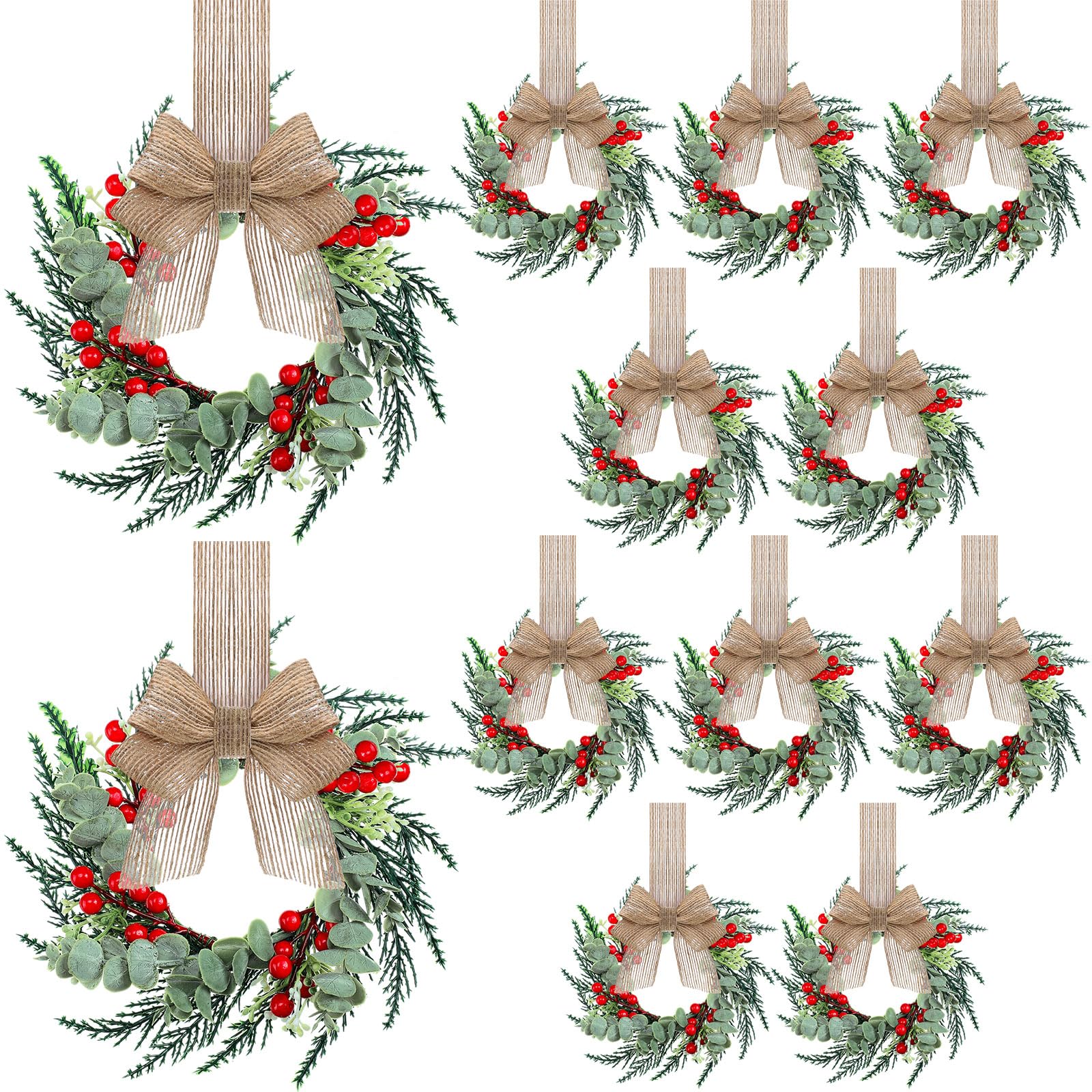 Hotop couronne mini face avant vert et baies rouges, décoration instantanée