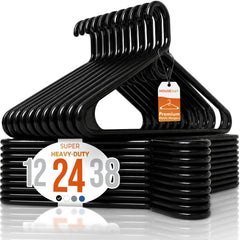 HOUSE DAY pack de 24 cintres noirs montrant la face avant, organise instantanément le dressing