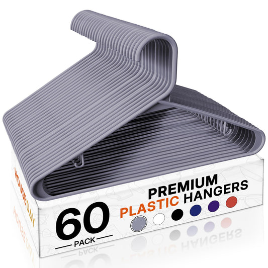 HOUSE DAY face du pack de 60 cintres gris, gain d'espace immédiat