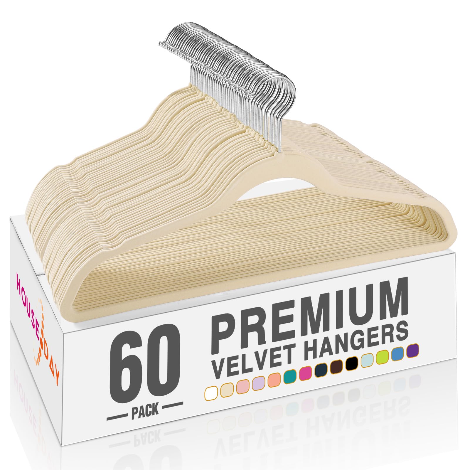 HOUSE DAY lot 60 cintres velours beige pour organisation optimale