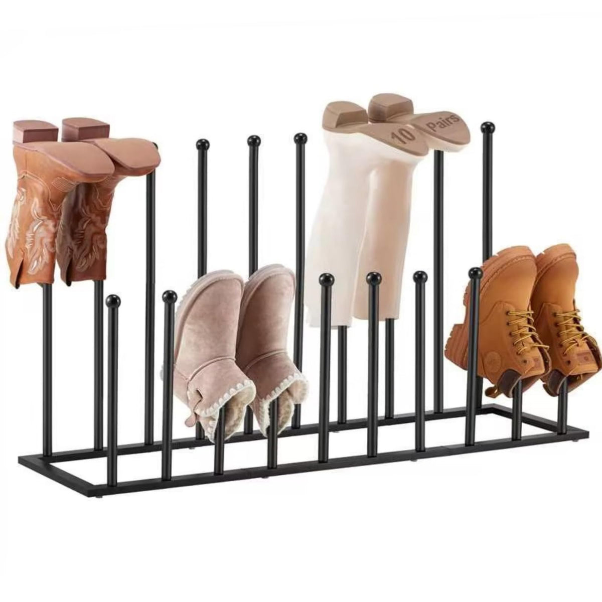 Housen Solutions vue avant du porte-bottes noir affichant dix emplacements pour gain d'espace