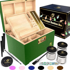 HOVANZO boîte bambou ouverte montrant compartiments et rangement pratique
