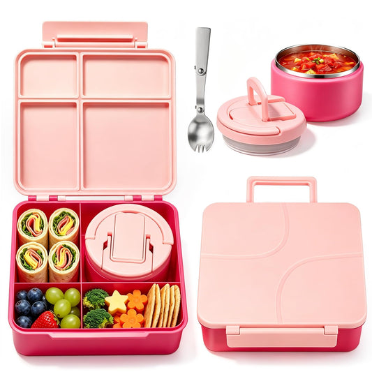 Howeemo boîte bento fermée rose montrant étanchéité pratique