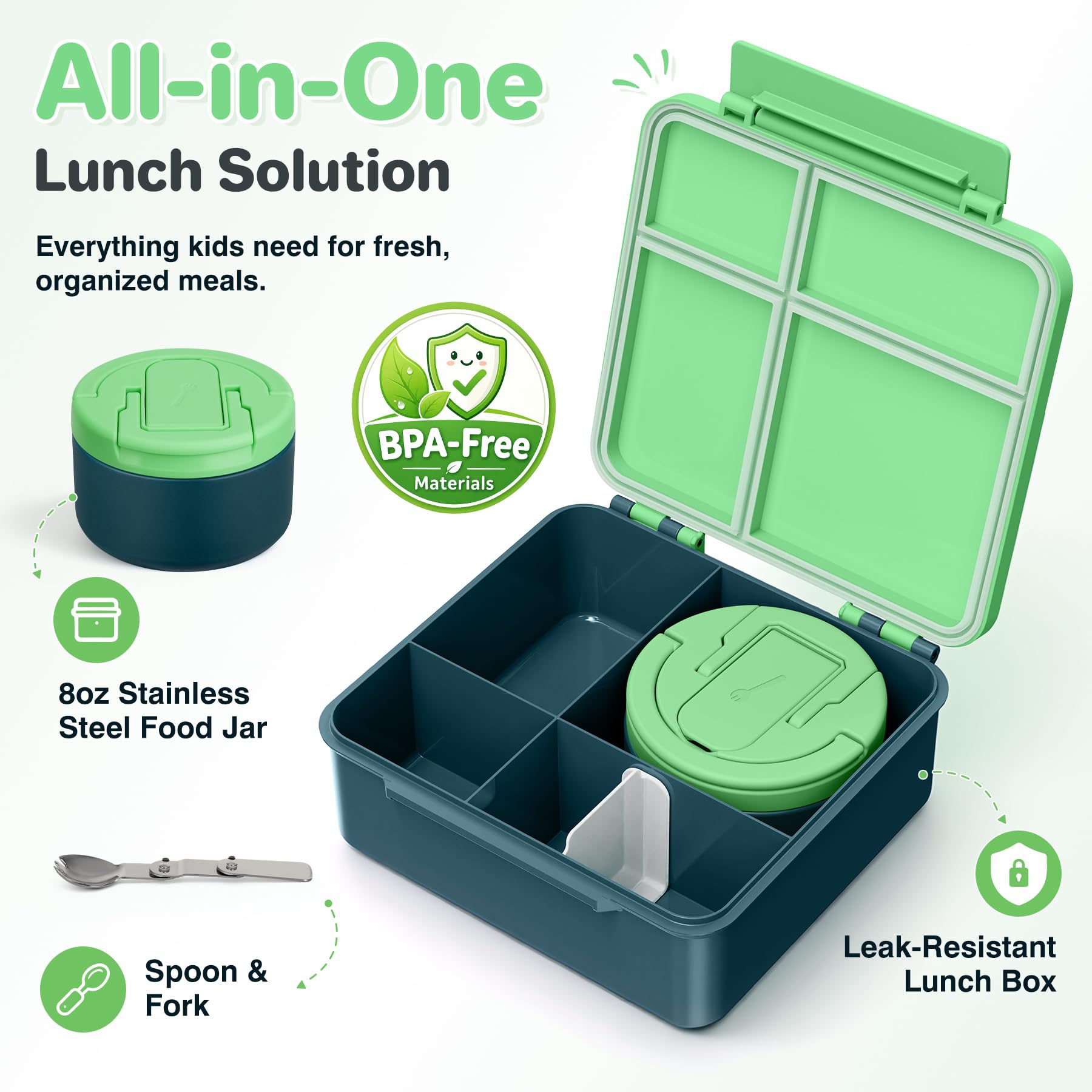 Howeemo bento ouvert avec quatre compartiments, organisation des repas