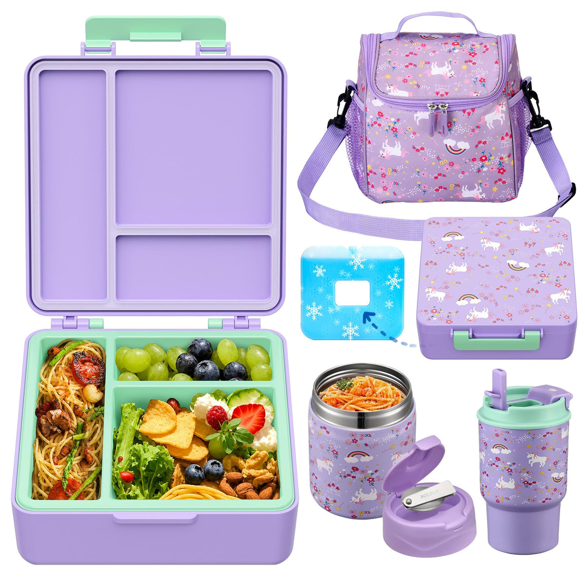 Howeemo pack complet devant montrant boîte, thermos, gourde et sac pour repas organisés