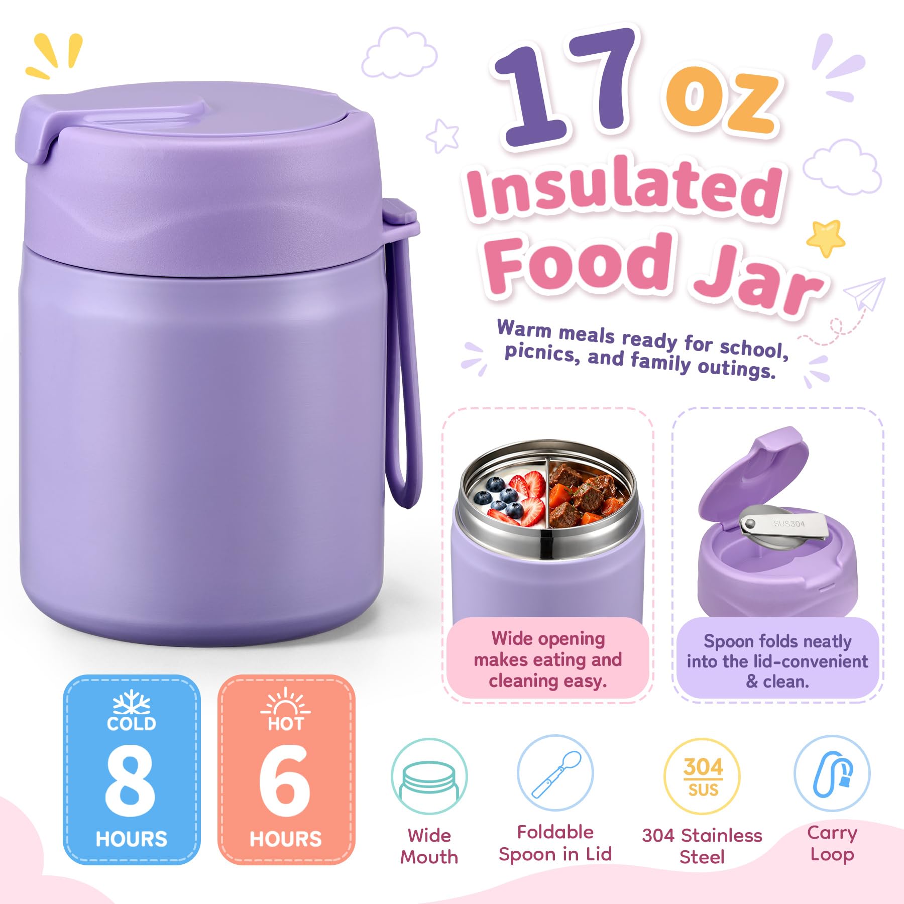 Howeemo thermos 17oz gros plan acier inoxydable conservant chaleur