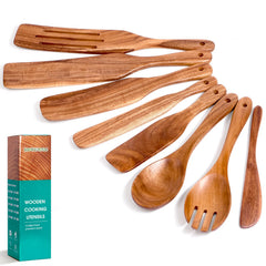 HOWHONG coffret acacia montrant les 8 pièces et l’emballage, pratique cadeau