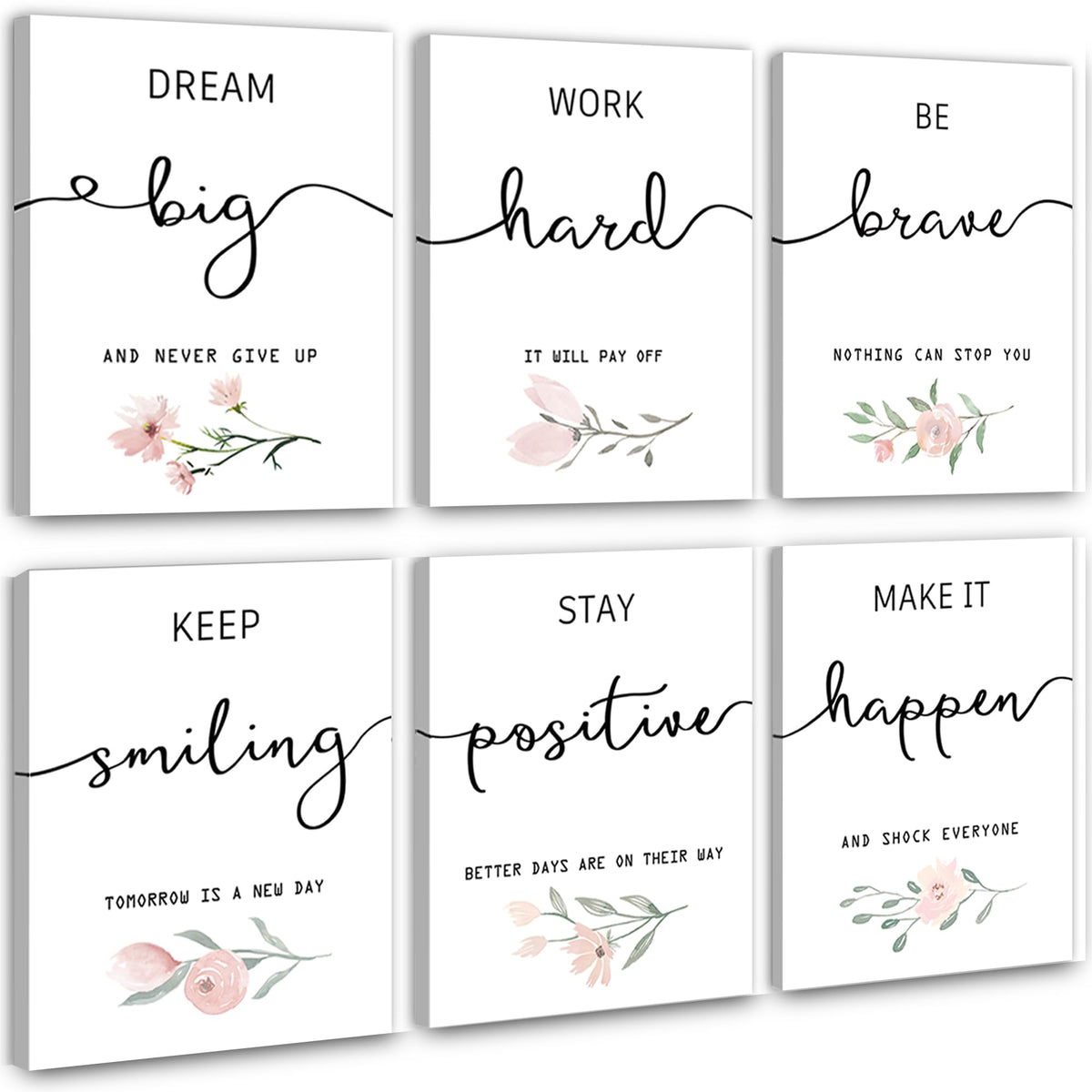 Howwii ensemble face montrant six tableaux motivants pour habiller un mur
