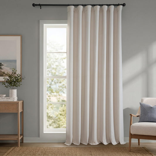 HPD Half Price Drapes panneau entier montrant largeur 100" et chute élégante