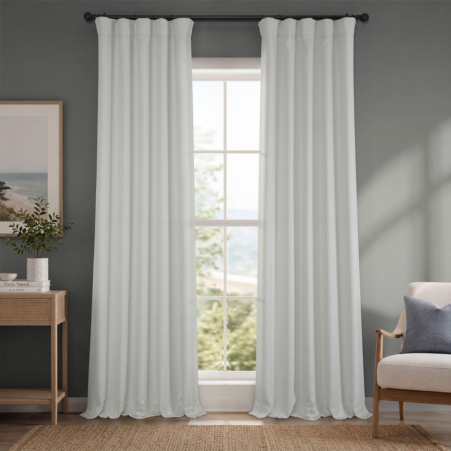 HPD Half Price Drapes vue avant du panneau Oyster Mist, finition élégante
