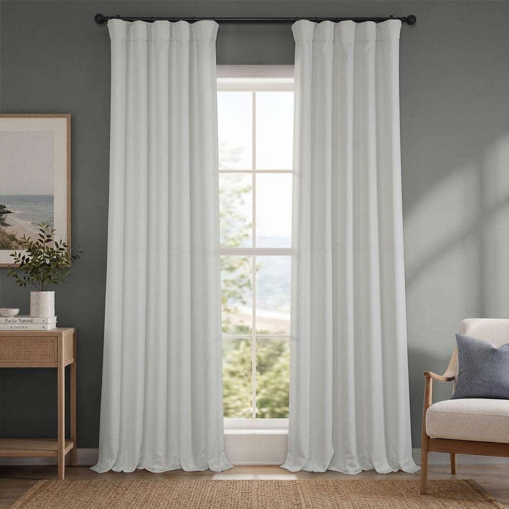 HPD Half Price Drapes vue avant du panneau Oyster Mist, finition élégante
