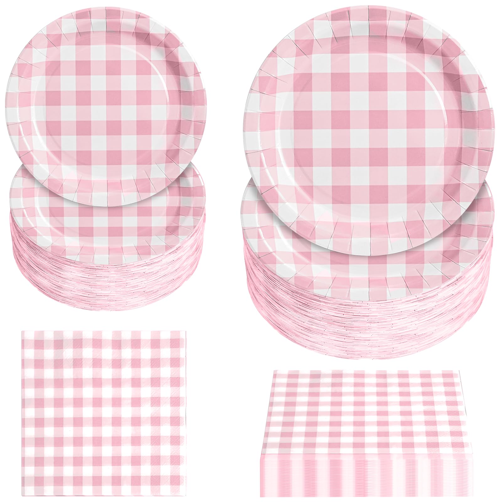 Hpscdyo assiette dîner vichy rose vue de face, esthétique et pratique