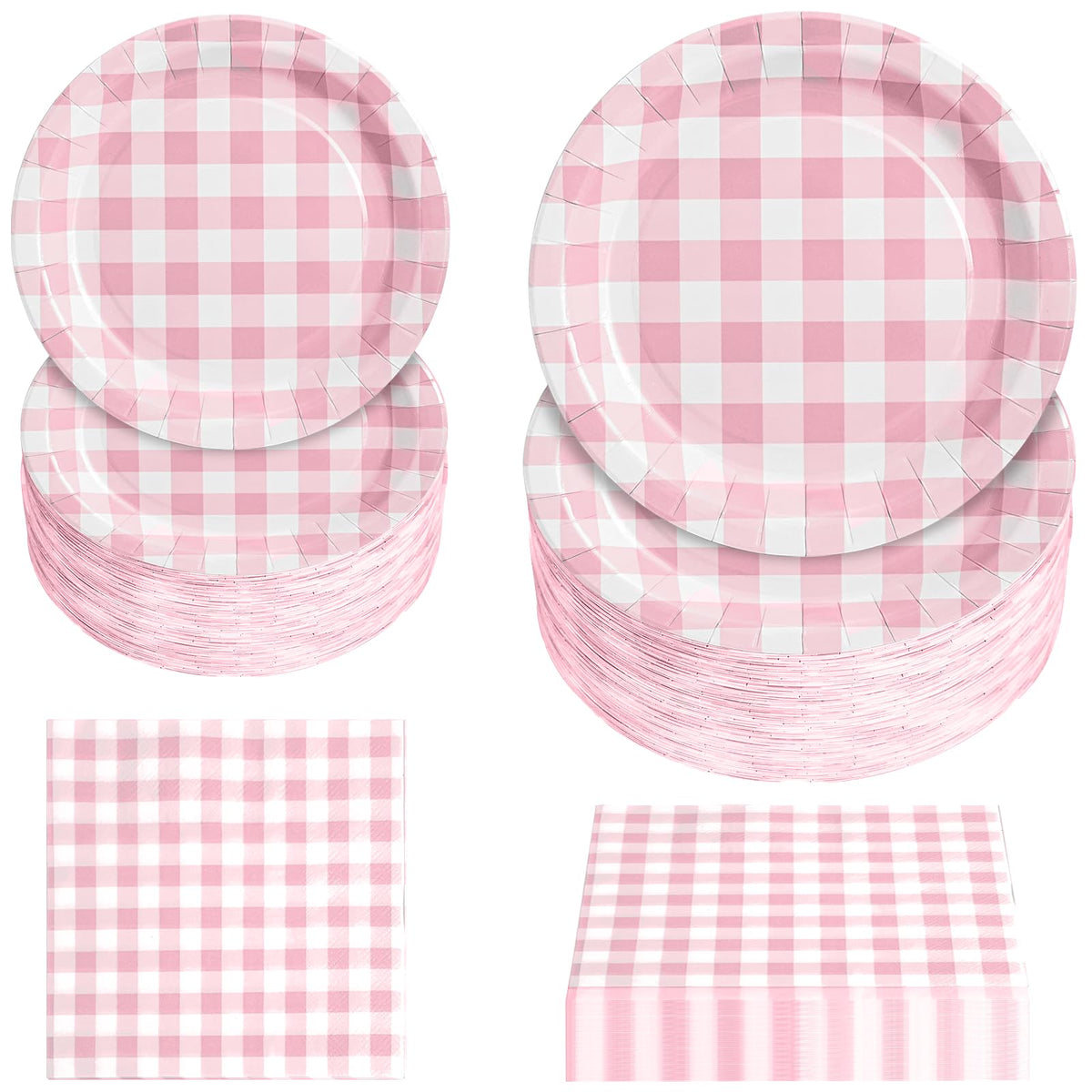 Hpscdyo assiette dîner vichy rose vue de face, esthétique et pratique