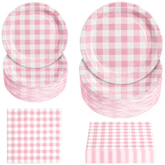 Hpscdyo assiette dîner vichy rose vue de face, esthétique et pratique