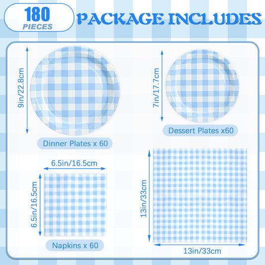 Hpscdyo assiette dessert vichy bleu pratique pour portions sucrées