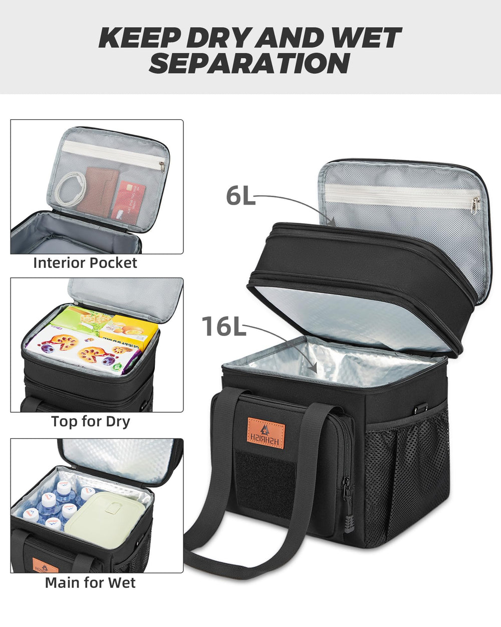 HSHRISH compartments ouverts illustrant séparation humide/sec et rangement organisé