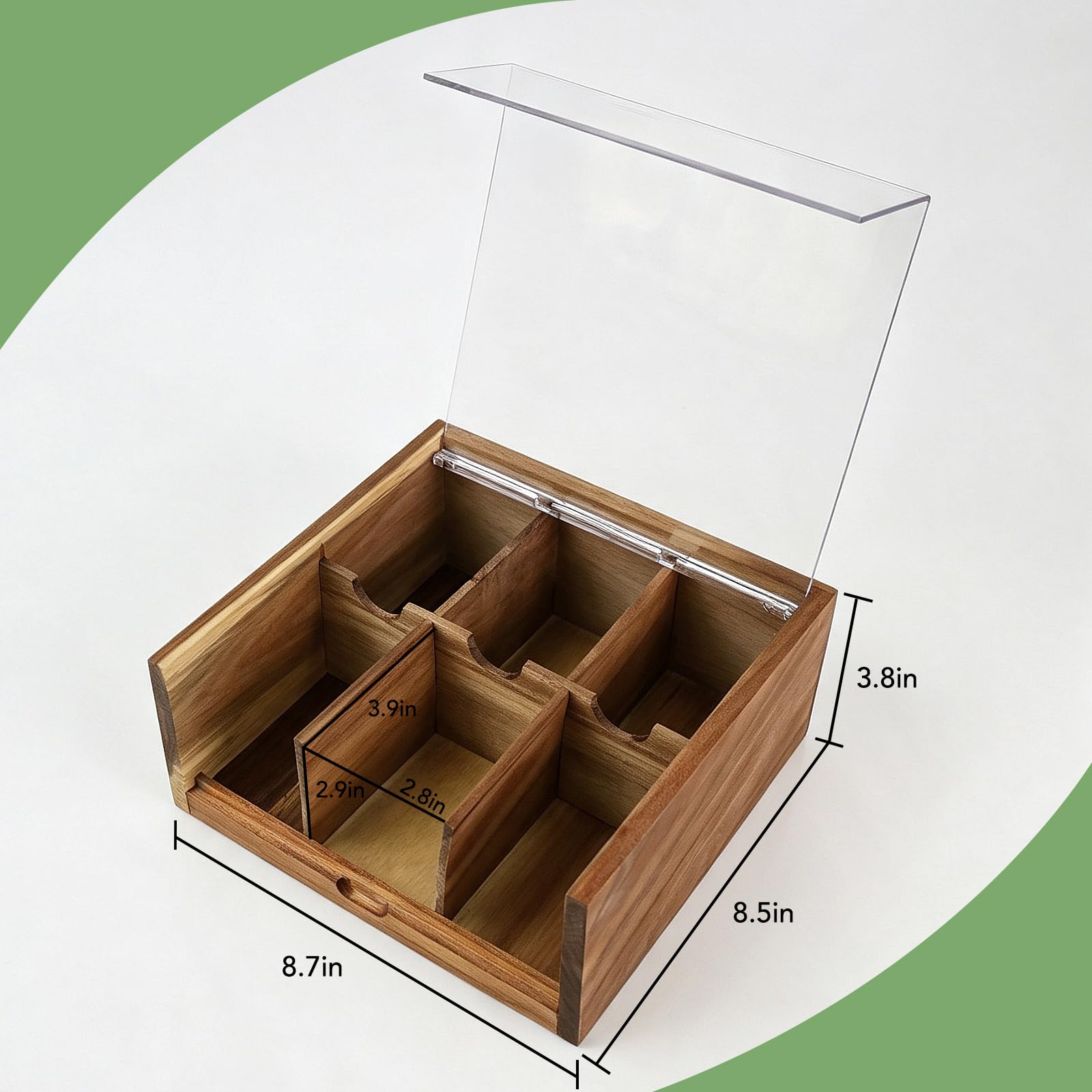 HTB boîte à thé gros plan du grain d'acacia mettant en valeur durabilité
