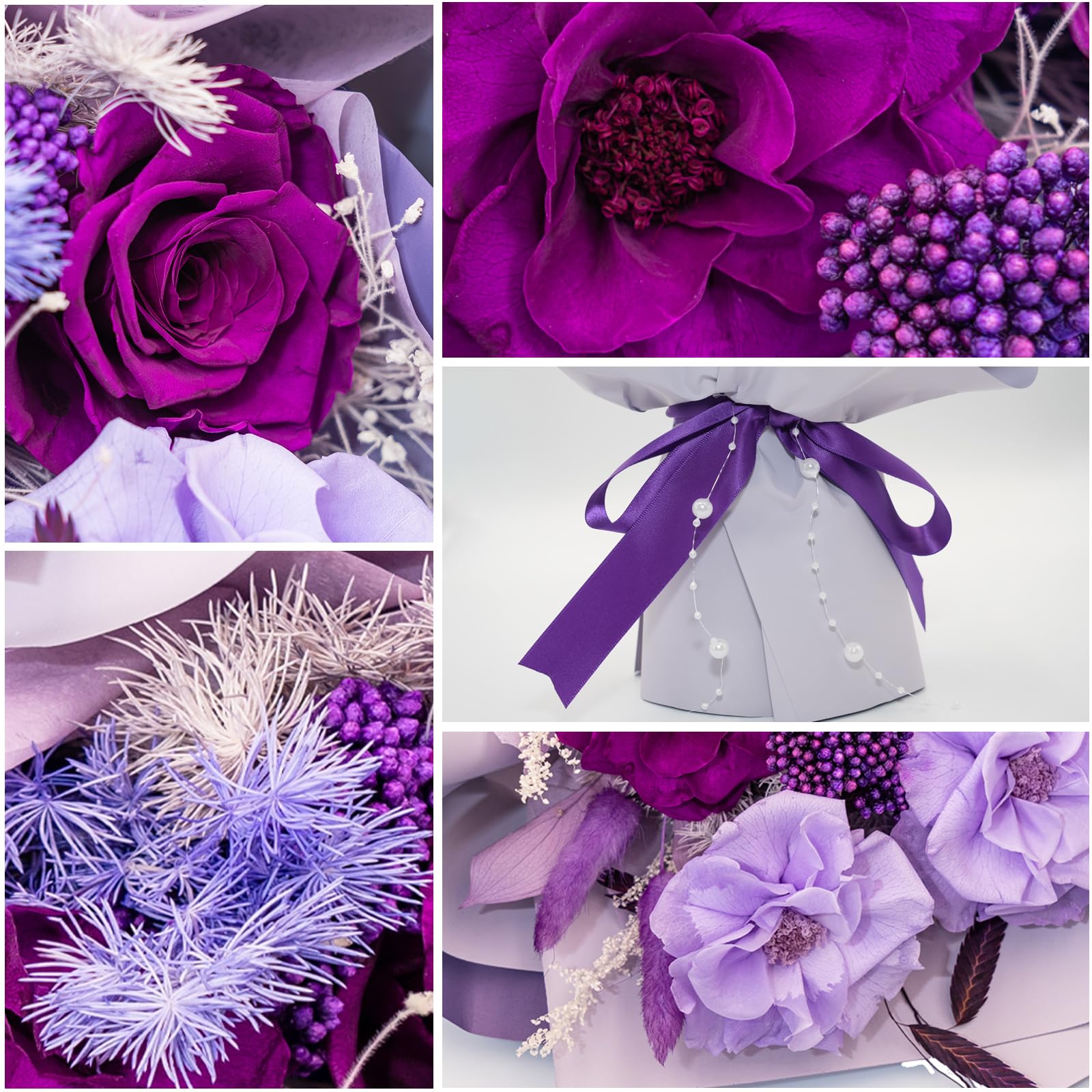 HUACHIPLUS vue d'ensemble du bouquet violet pour décoration durable et romantique