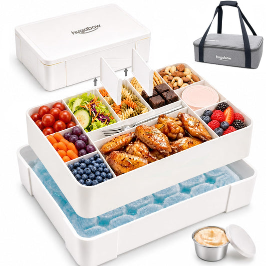 Hugabow boîte devant montrant la fermeture sécurisée et rangement pratique