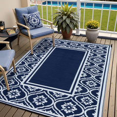 HUGEAR tapis 5x8 bleu marine face avant, aspect élégant et protection du patio