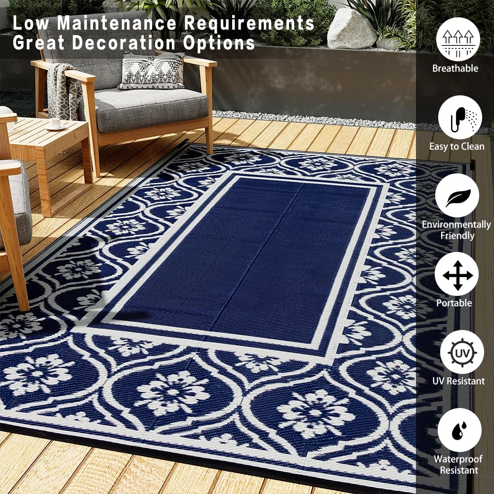 HUGEAR tapis réversible montrant l'autre motif, double-usage intérieur extérieur