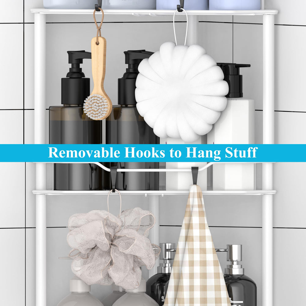 HuggieGems rangement installé dans douche illustrant gain d'espace immédiat