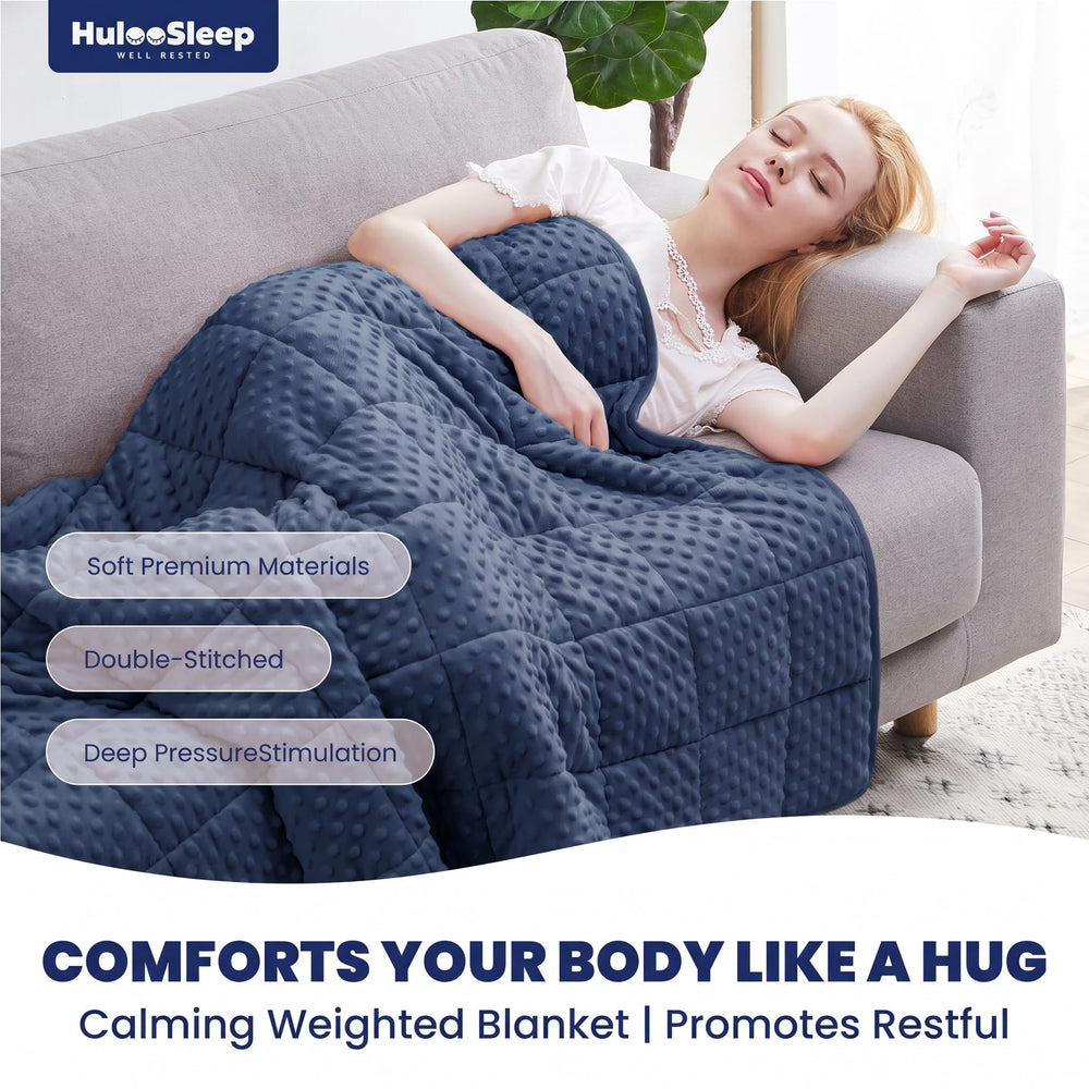 Huloo Sleep perles de verre premium visibles en gros plan, stabilité du poids