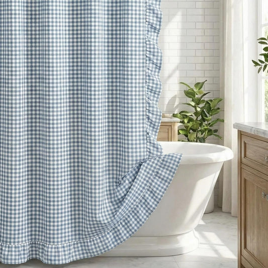 HunnmingRe rideau face avant motif vichy bleu pour une salle de bains chaleureuse