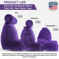 Husband Pillow échelle comparaison montrant taille 30" adaptée adultes