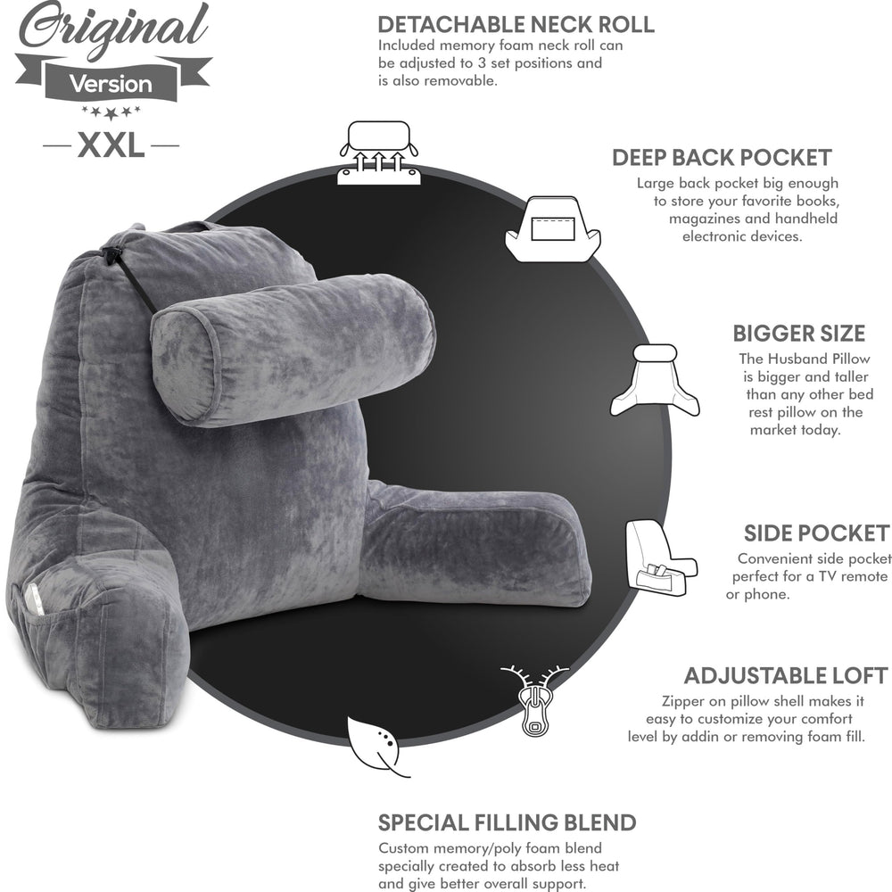 Poche latérale Husband Pillow XXL rangements pratiques pour télécommande
