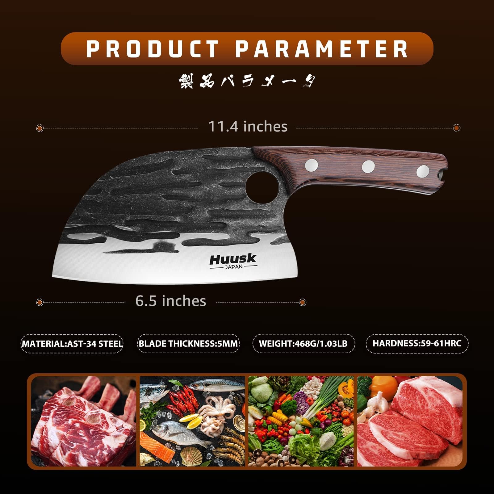 Huusk couteau en action découpant côte de bœuf rapidement