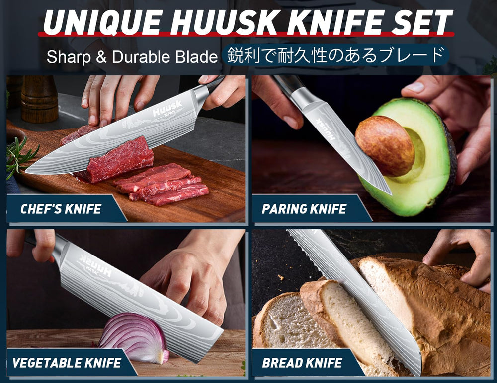Huusk couteau utilisé pour trancher légumes démontrant coupe nette