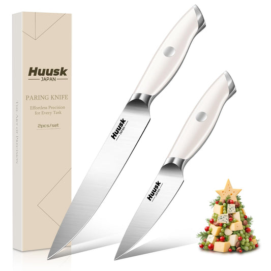 Huusk ensemble face avant montrant deux couteaux et leur design durable et élégant