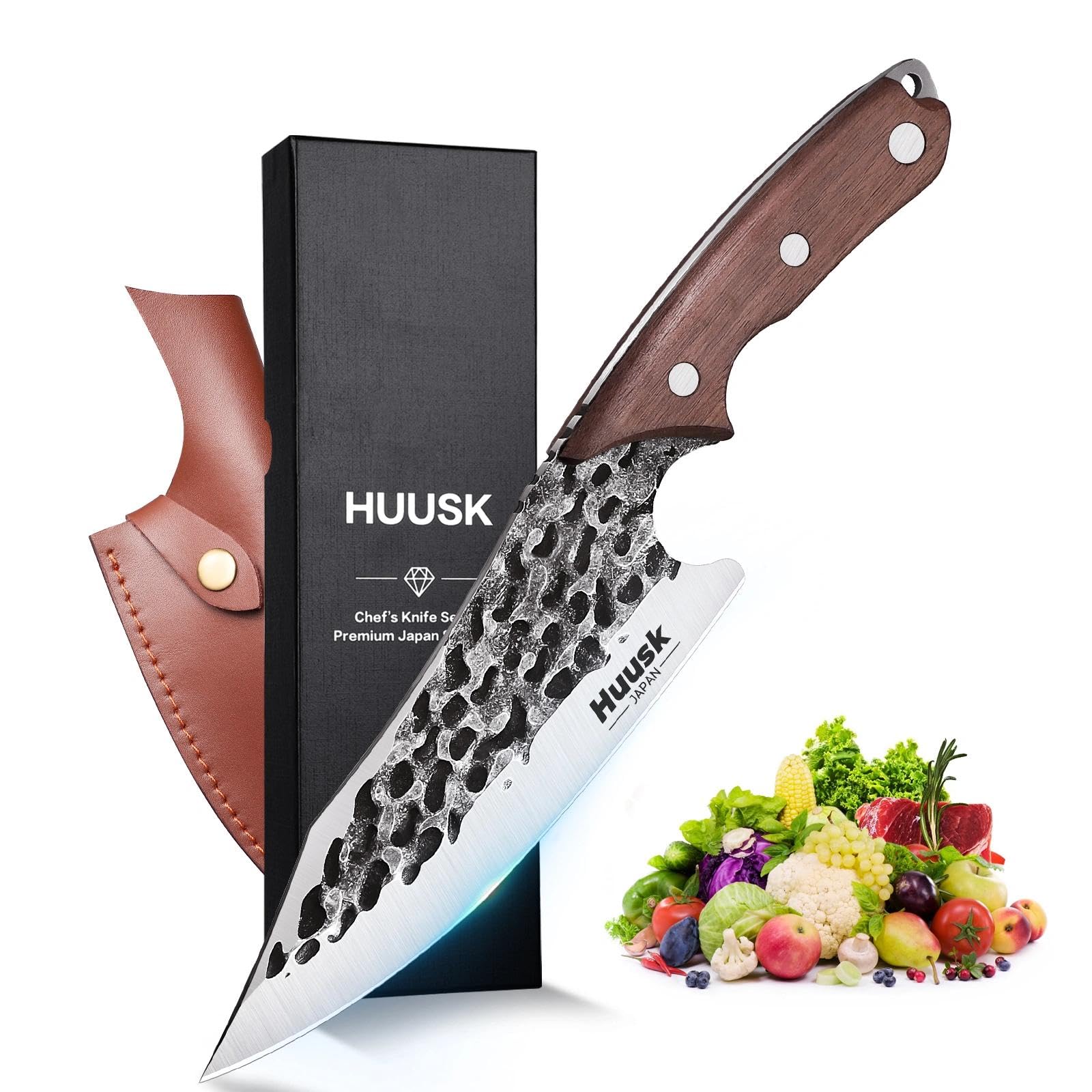 Huusk vue avant du couteau avec packaging montrant finition professionnelle