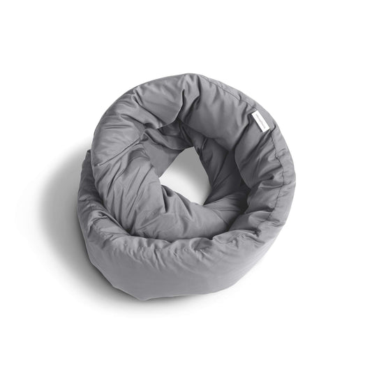 Huzi coussin Infinity face avant et emballage montrant praticité