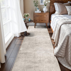 HY HAO YUN LAI vue avant du tapis 2x10 montrant le motif et la palette beige crème, apporte élégance