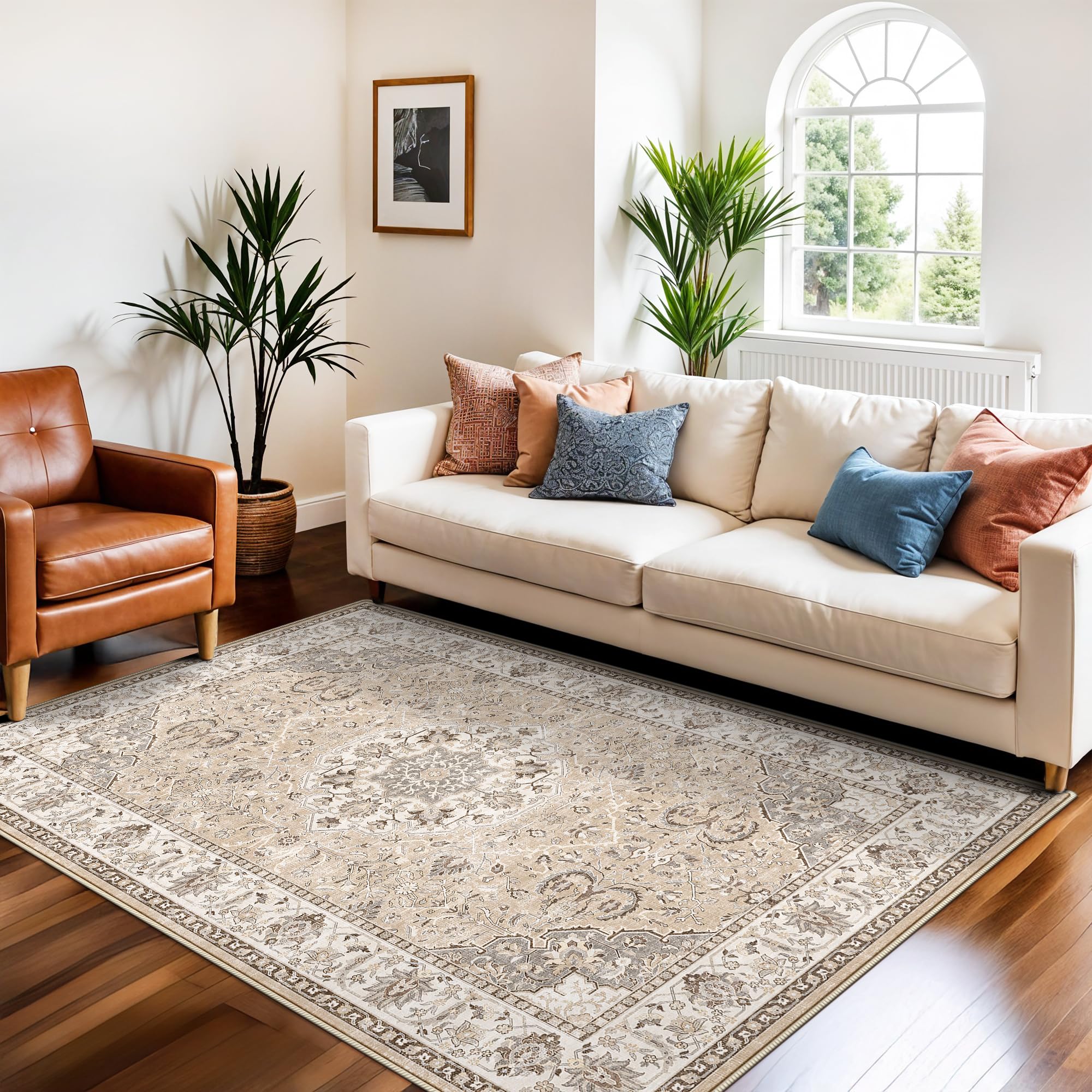 HY HAO YUN LAI vue avant du tapis beige 4x6, style ferme élégant et discret